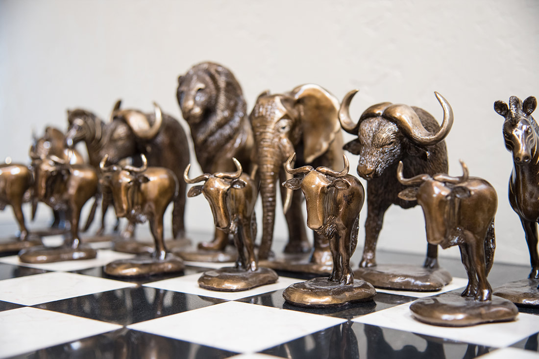 Luxury safari chess set made of bronze