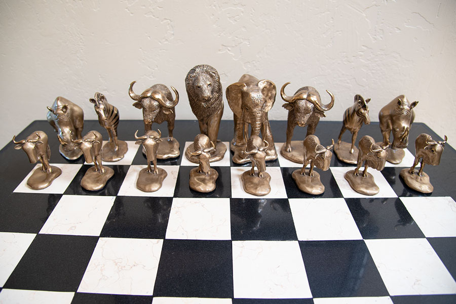 Mark Nordquist Studio bronze sculpture and custom luxury chess sets Safari Club estate 