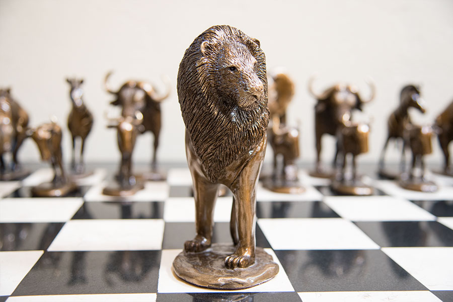 Mark Nordquist Studio bronze sculpture art and custom luxury chess sets Safari Club