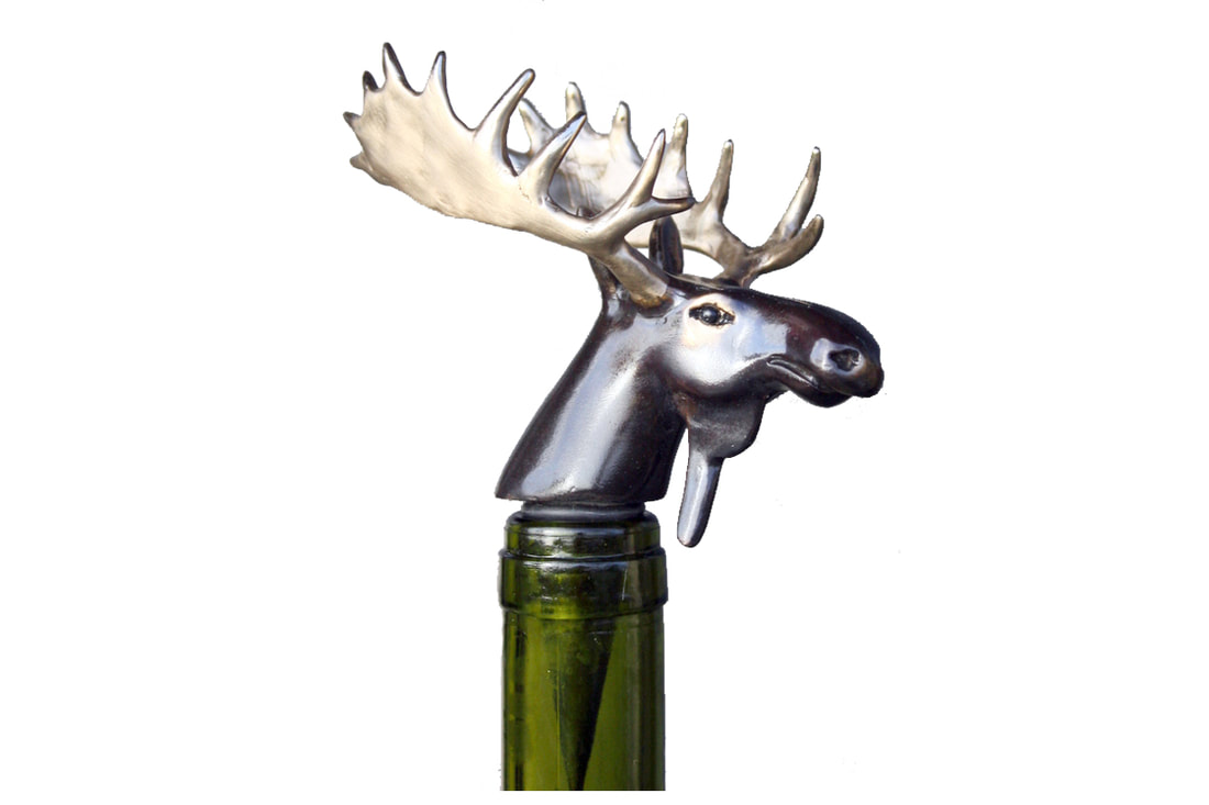 Mark Nordquist Studio bronze sculpture art and custom luxury wine bottle stopper moose lodge decor